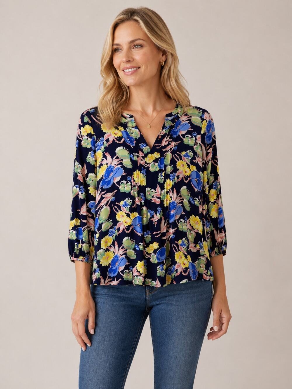 Talbots Floral Pleated V-Neck Blouse XS Long Sleeve Garden Print Cottagecore
